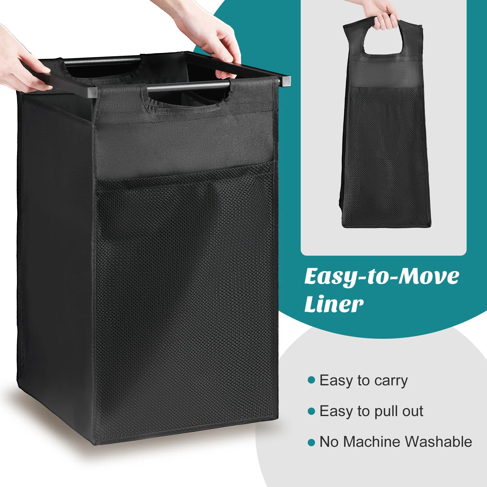 JHK 36IN Cabinets with Movable Wheels Metal Frame and Pull-Out Removable Sorter Bags Clothes Basket Organizer for Furniture