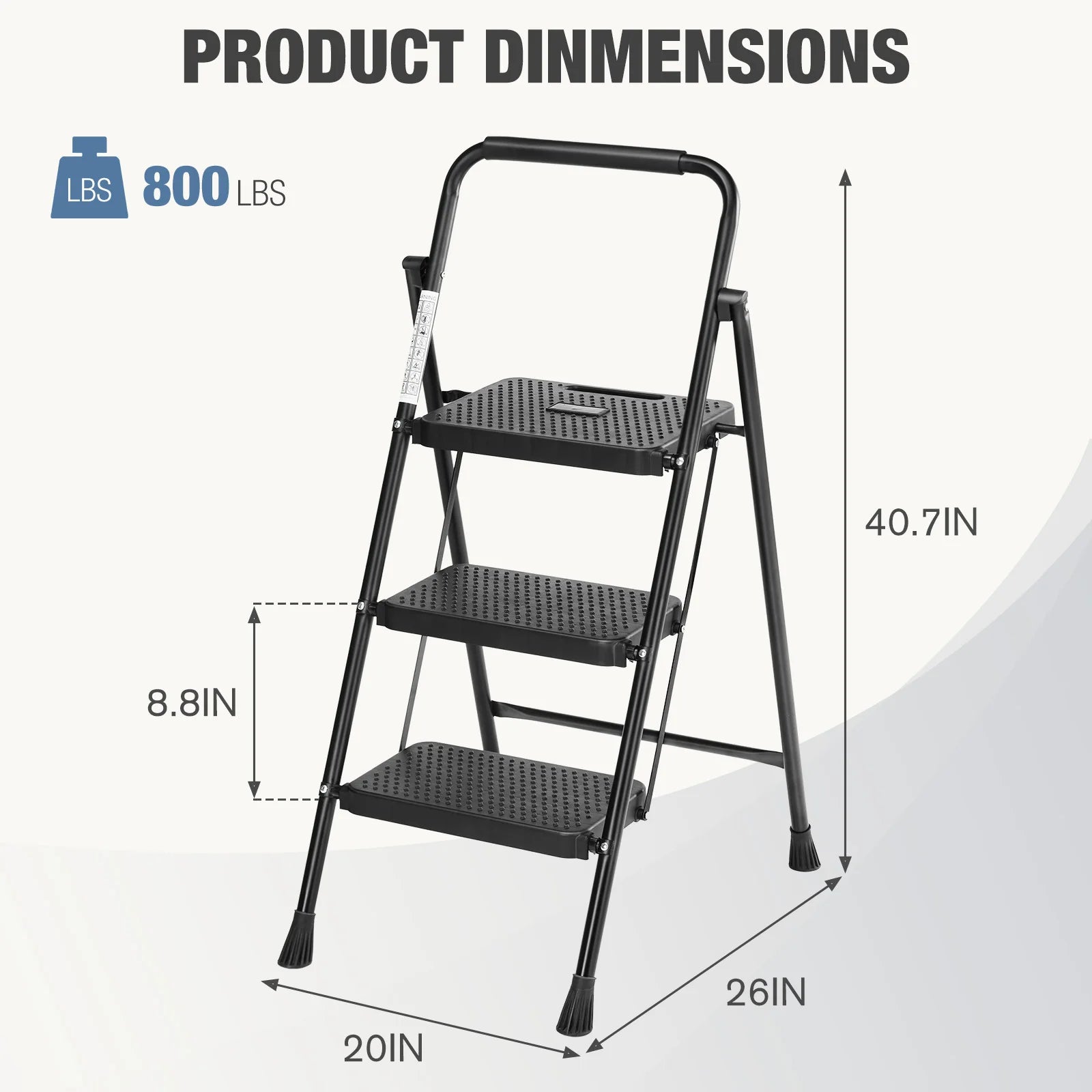 JHK Step Ladder Folding 2 Step Ladder Stool with Anti-Slip Pedal 800lbs Capacity Sturdy Steel Portable Cushioned Handle for Home