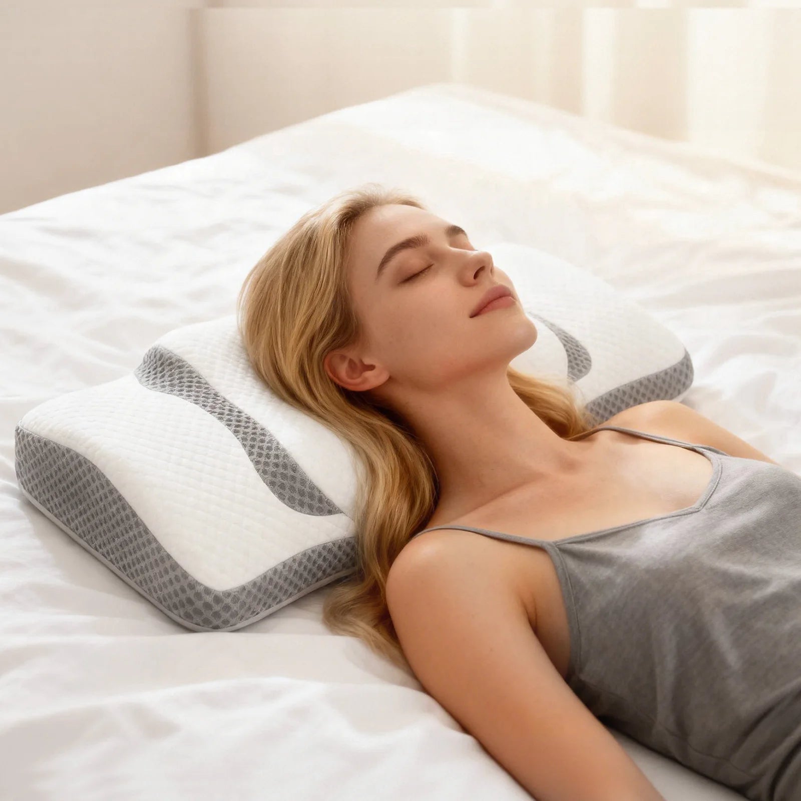 JHK Queen Size Memory Foam Cervical Neck Pillow Ergonomic Support Contour for Side with Arm Rest Slot and Ice Silk Pillowcase
