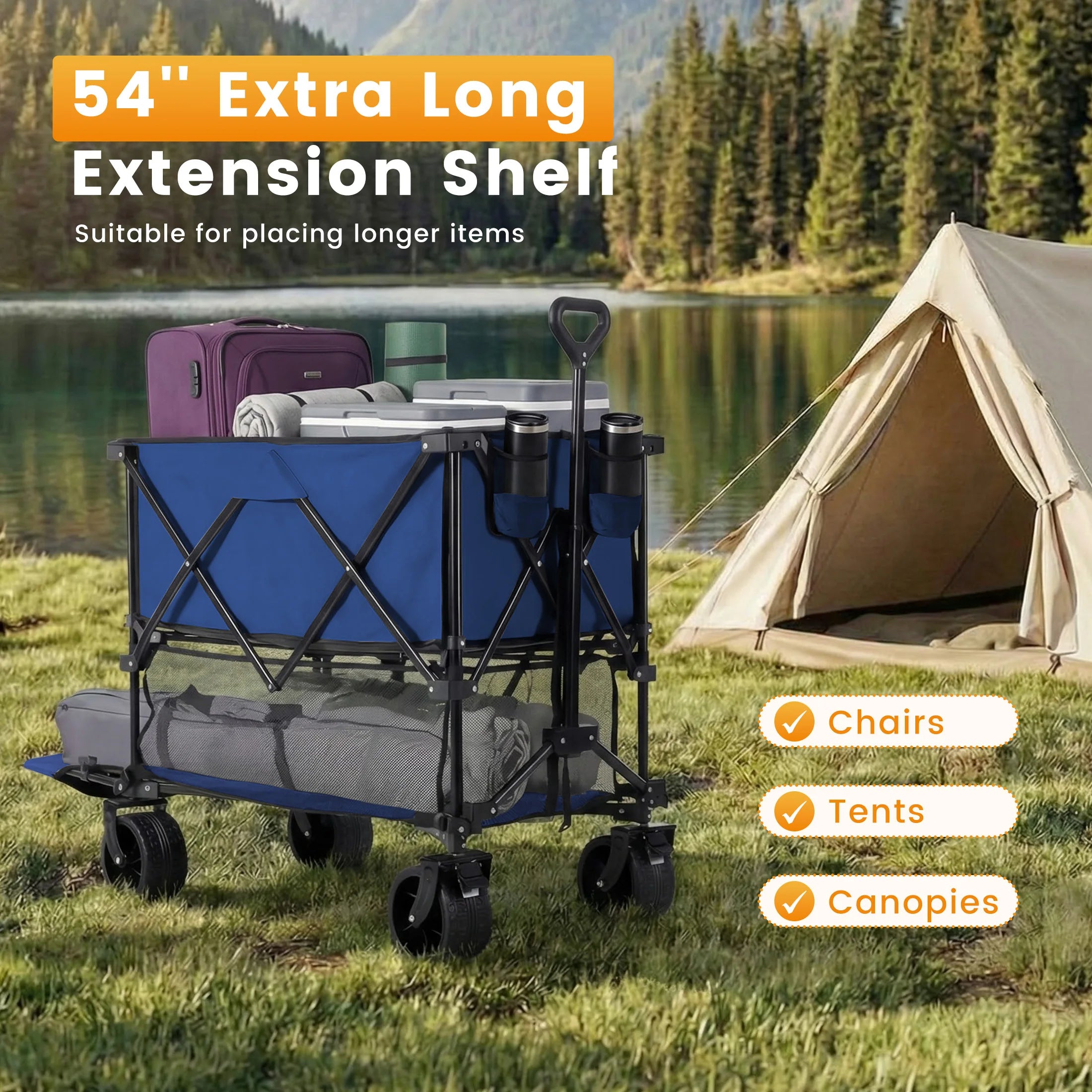 JHK Outdoor Wagons Cart Double Decker 440 lbs Large Capacity Collapsible Foldable Garden Beach Cart for Grocery Garden Camping
