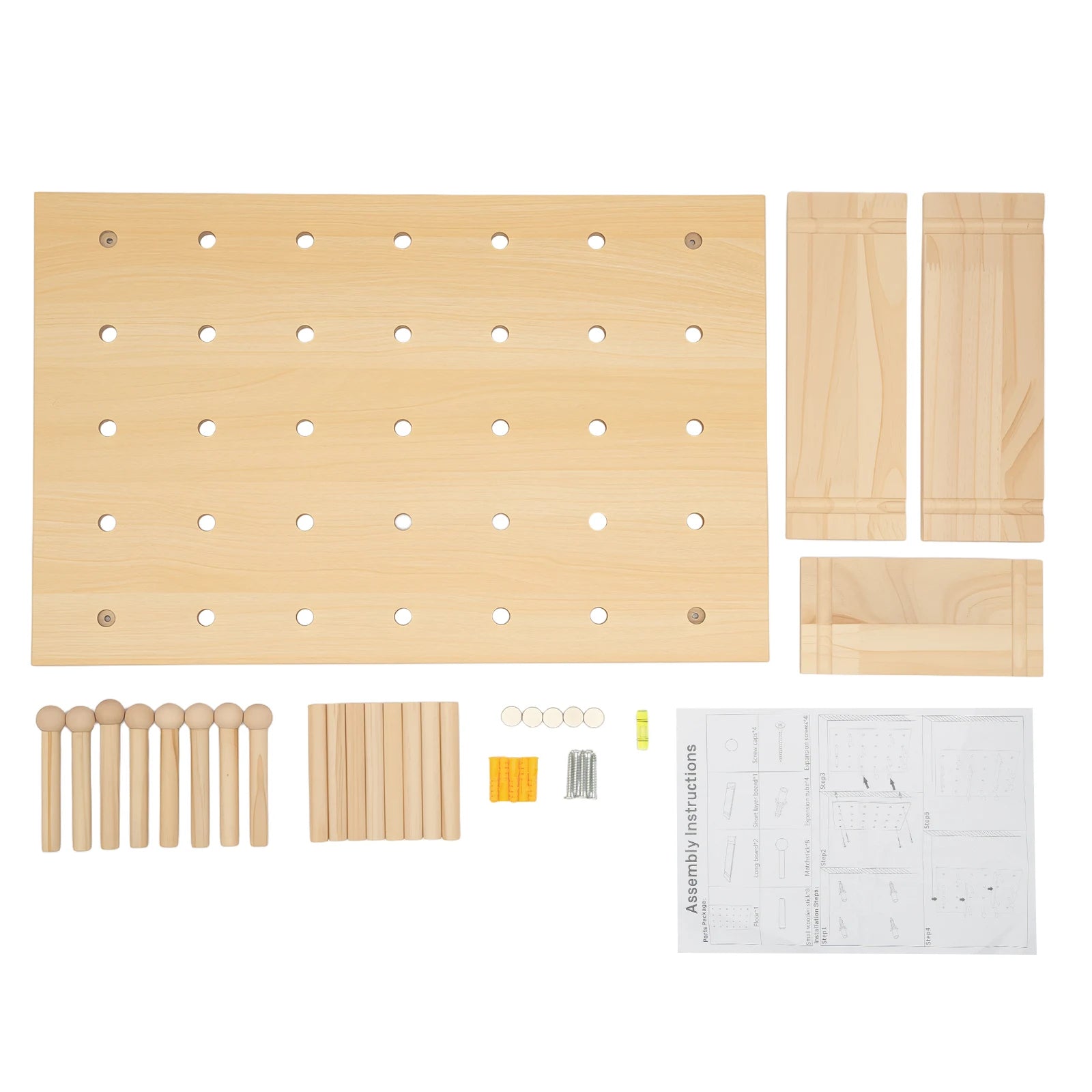 Wall Mount Wood Pegboard, Natural Wood Storage Display Shelf Wall Organizer, Kitchen Office DIY Tool Board Panel Rack Load 10kg