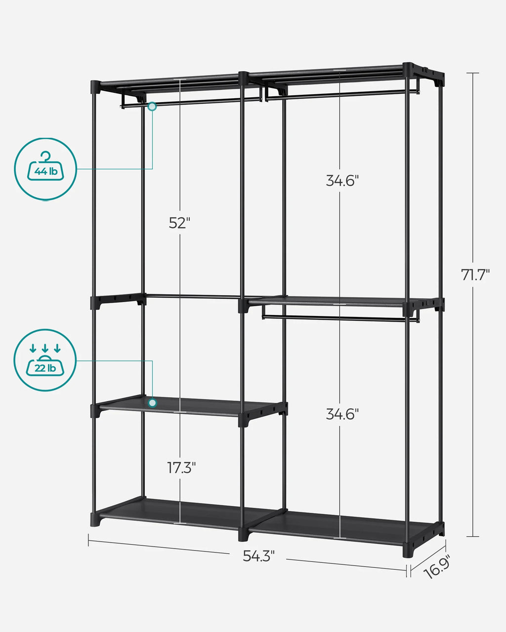 SONGMICS Portable Closet, Freestanding Closet Organizer, Clothes Rack with Shelves, Hanging Rods, Storage Organizer, for Cloakro