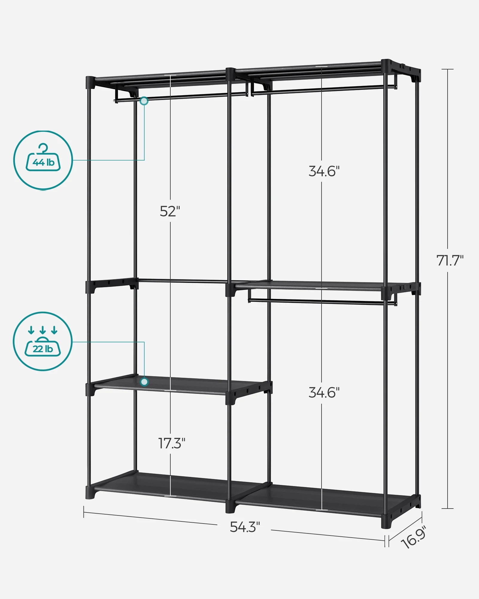 SONGMICS Portable Closet, Freestanding Closet Organizer, Clothes Rack with Shelves, Hanging Rods, Storage Organizer, for Cloakro