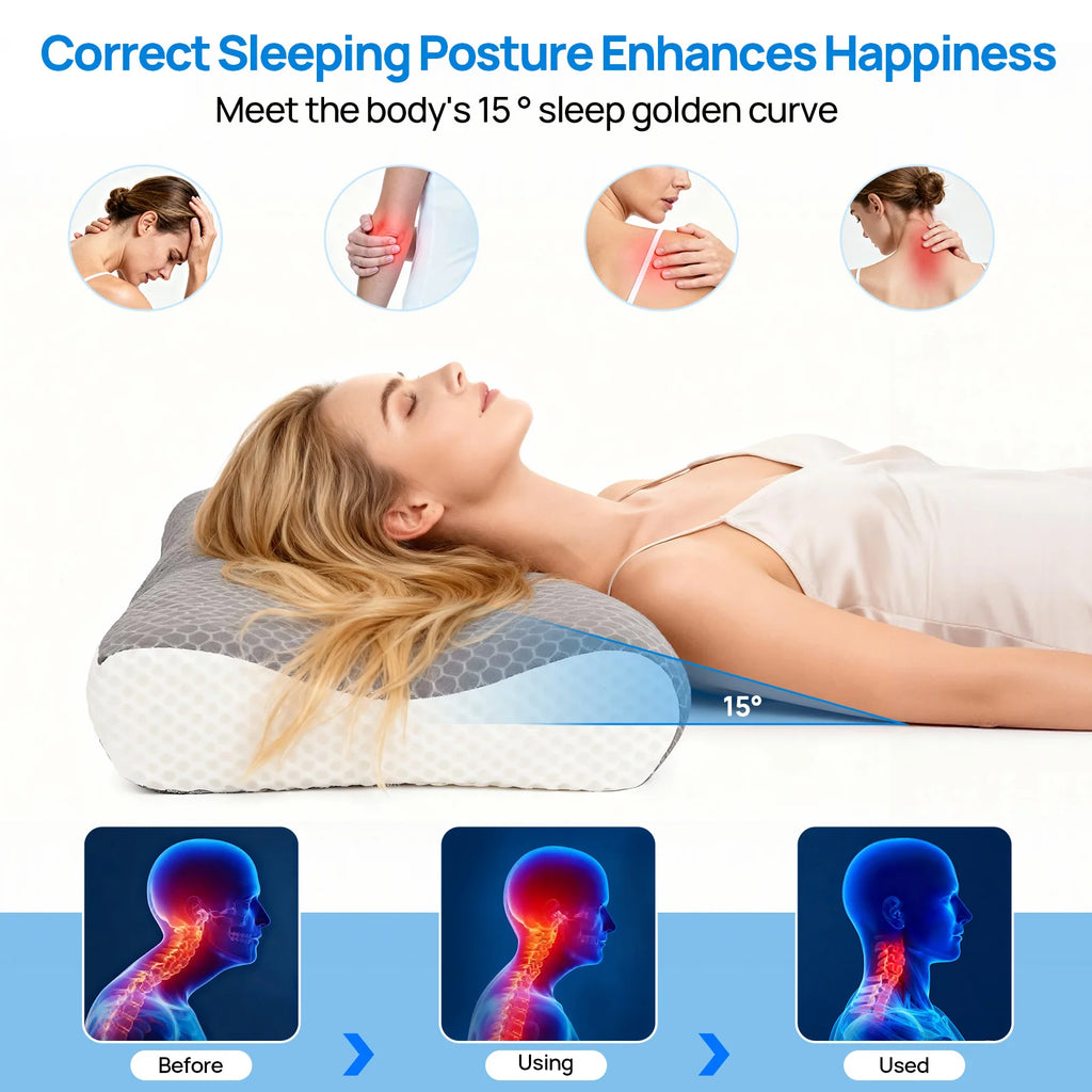 JHK Memory Foam Cervical Neck Double Sided Pillow Ventilated Cooling Ergonomic Bed Pillow Support Contour for Stomach Sleepers