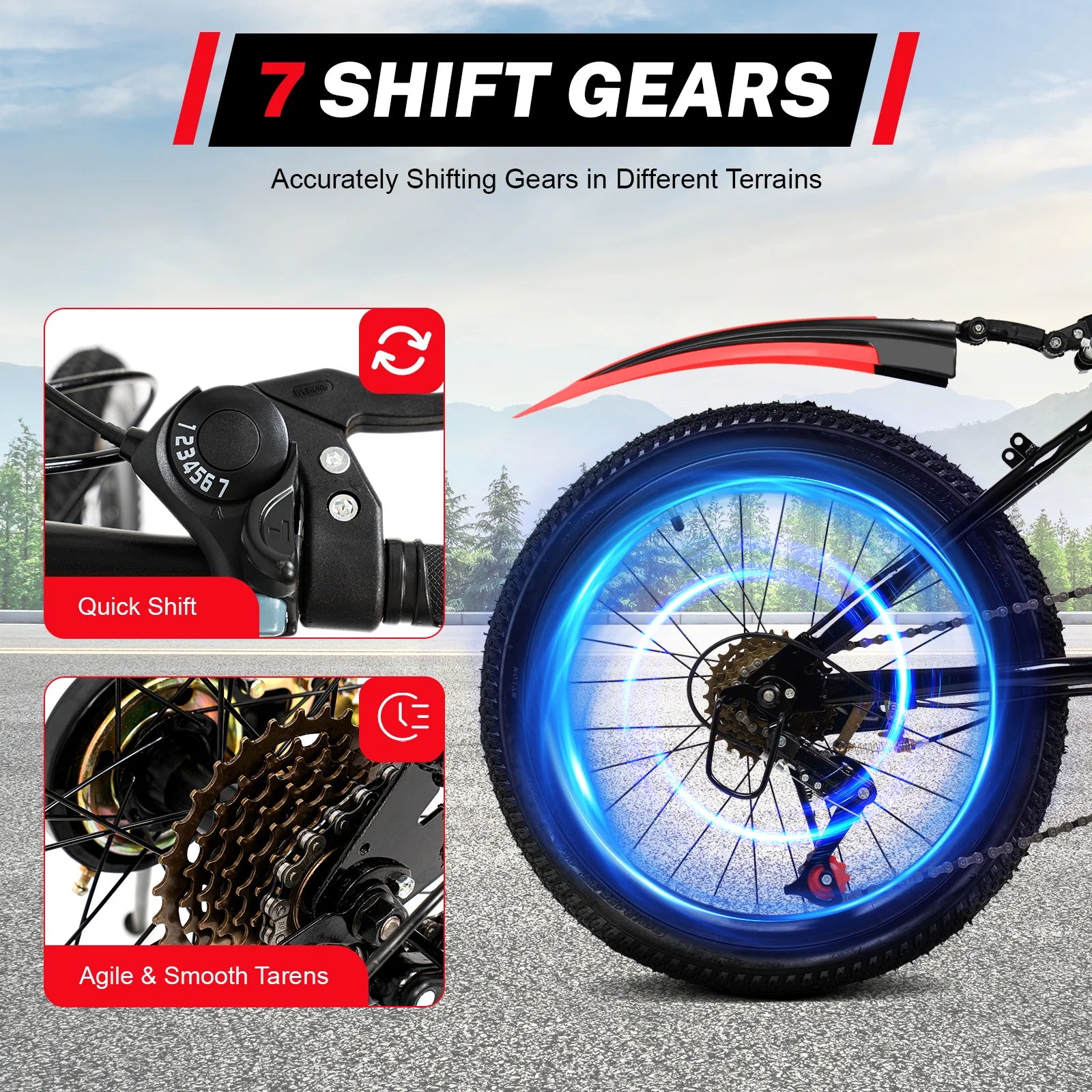 20" Mountain Bike 7 Speeds Kids Bicycle Dual-Disc Brakes Unisex Children's Bicycle Height Adjustable MTB Boys Girls Riding Bike