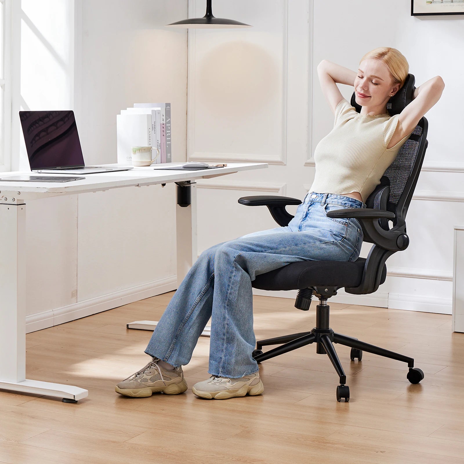 JHK Ergonomic Mesh Office Chair Adjustable Lumbar Support 120°Tilt High Back Comfortable Computer Chair with Soft Flip Up Arms