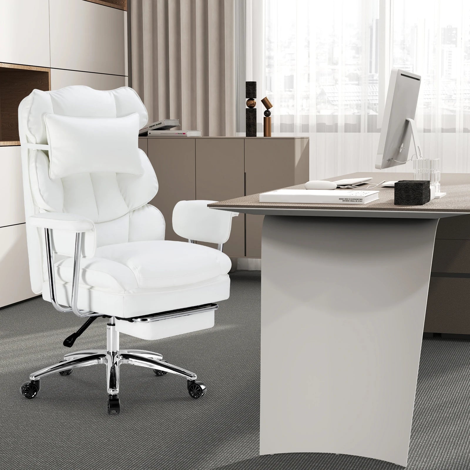 JHK PU Leather Ergonomic Office Computer Desk Chair High Back with Footrest Lumbar Support Height Adjustable For Home Office