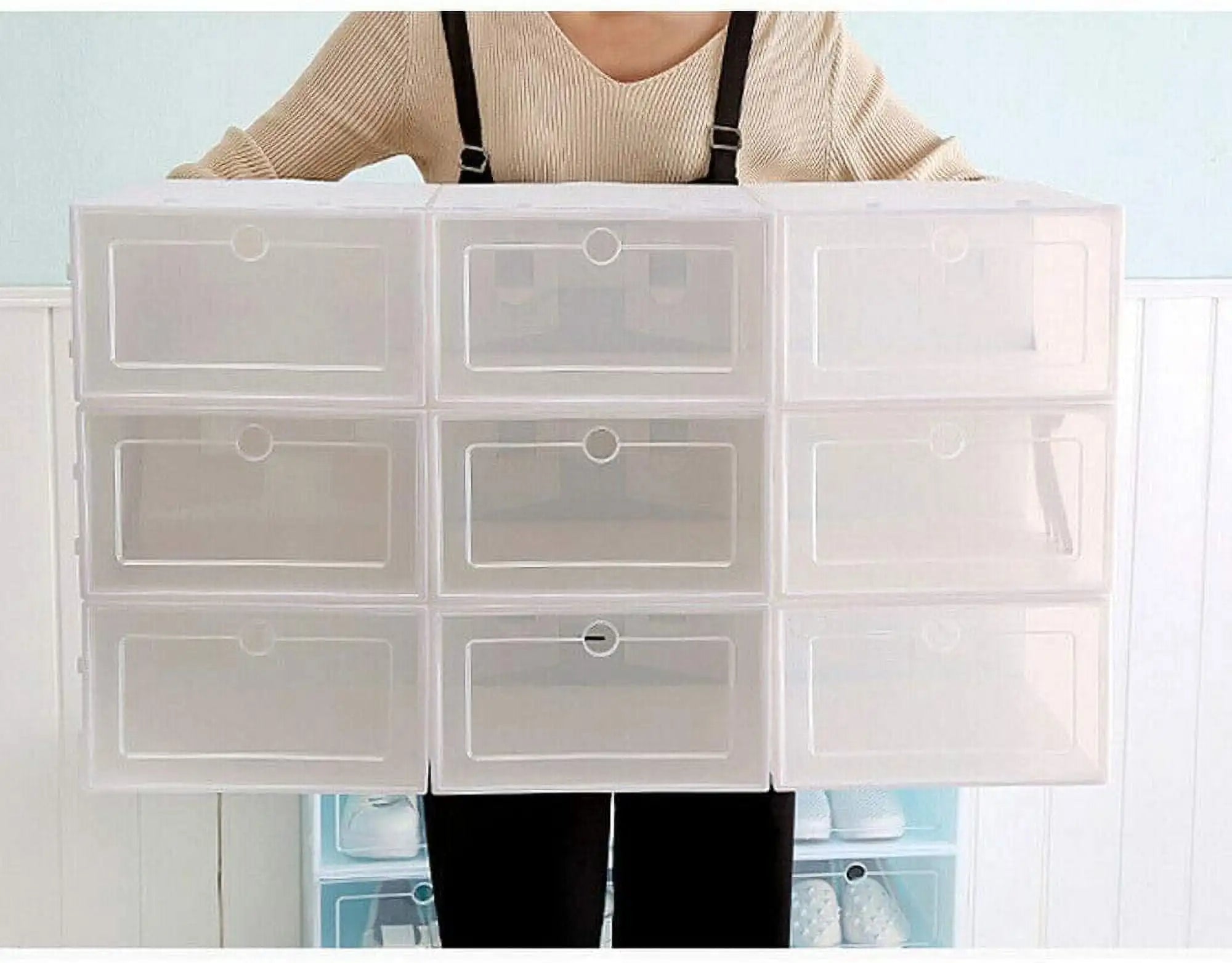 20/24PCS Foldable Flip Shoe Boxes Set Clear Plastic Stackable Storage Containers Home Organizer 33x23x14cm - Shoe Rack Case