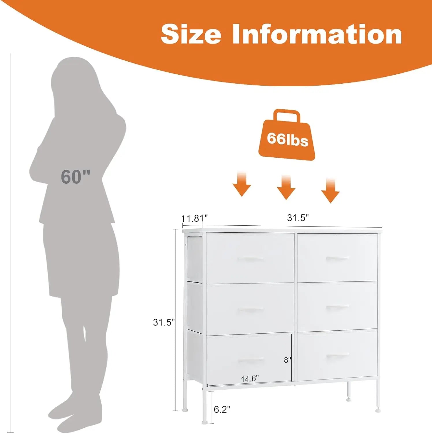 JHK Nightstand 6 Fabric Drawers Dresser For Bedroom Bedside Sofa Table With Storage Closet Chest Display Cabinet Furniture