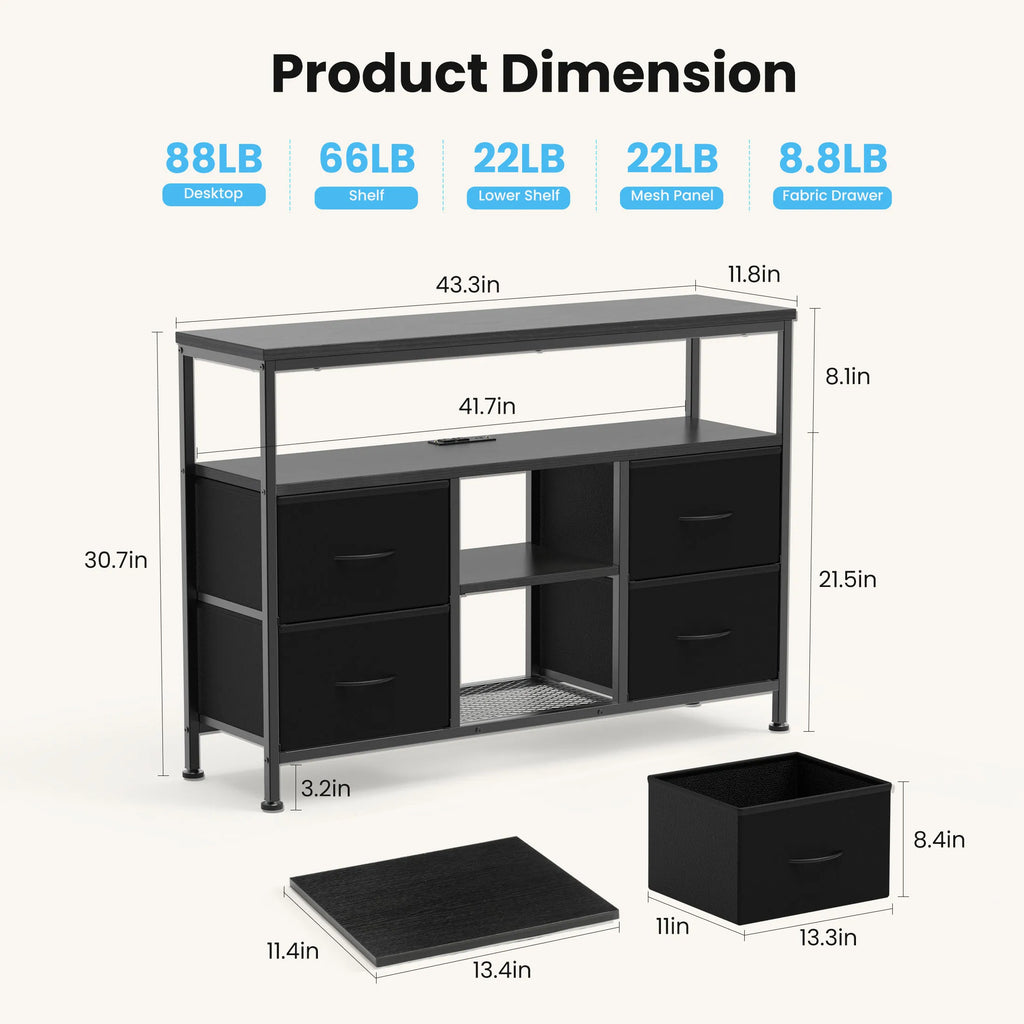 JHK 4 Drawers TV Stand Dresser for Bedroom Entertainment Center with LED Lights and Power Outlets Media Console for 50 Inch TV