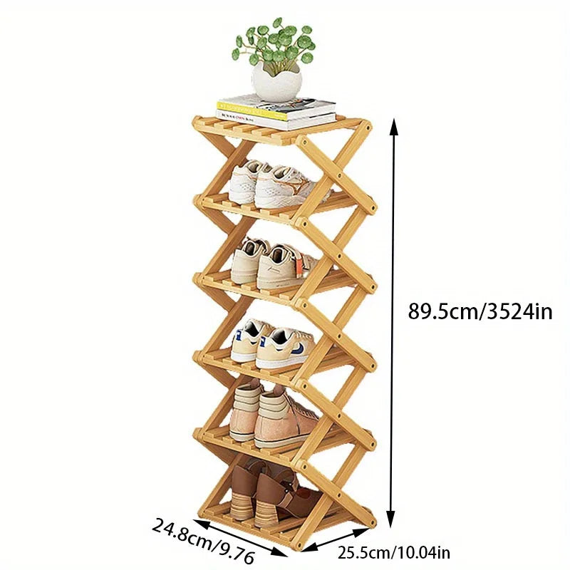 Convenient Shoe Rack, Foldable Space Saving Shelves for Home and Bedroom - Interior Entry Storage Free Footed Shoe Narrow Shelf