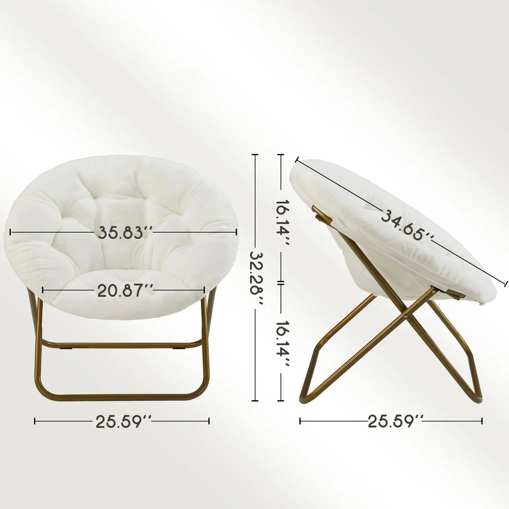 JHK Faux Fur Cozy Saucer Chairs For Living Room Folding Thick Padded Seat Metal Frame X-Large Reading Lounge Furniture