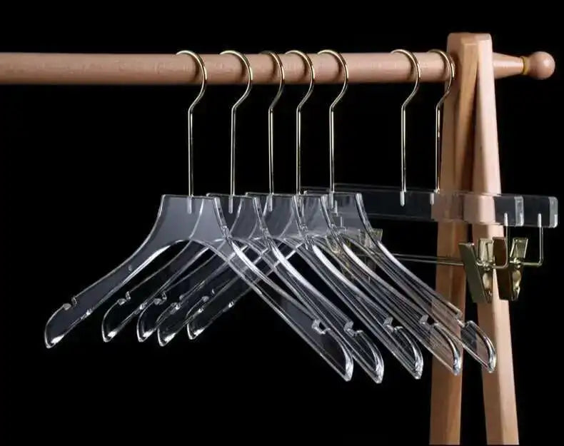 Acrylic Transparent Hanger Display Rack With Crystal Clips For Clothes And Pants