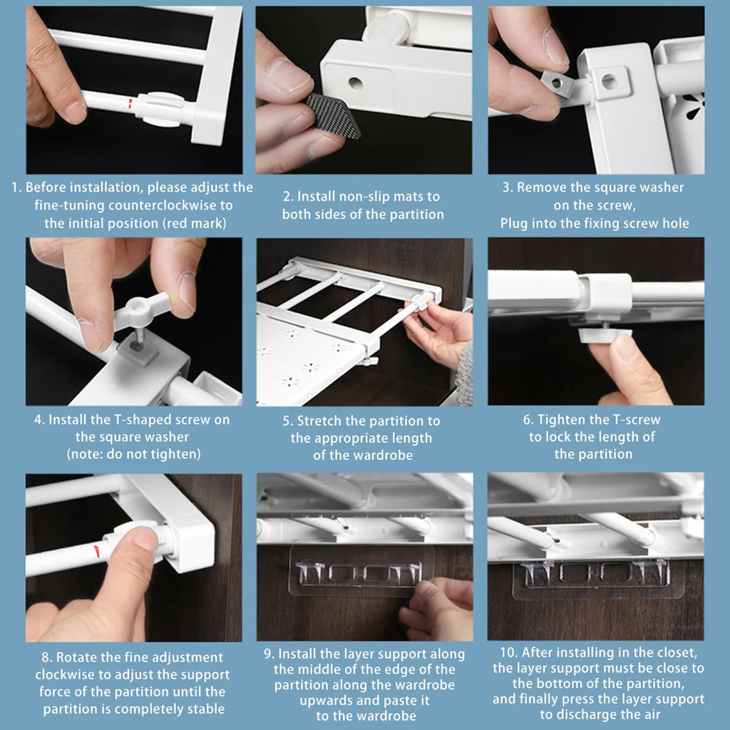 Adjustable Closet Shelf Kitchen Extendable Storage Tension Rod Rack Organizer DIY Wardrobe Divider Cabinet Space Saving