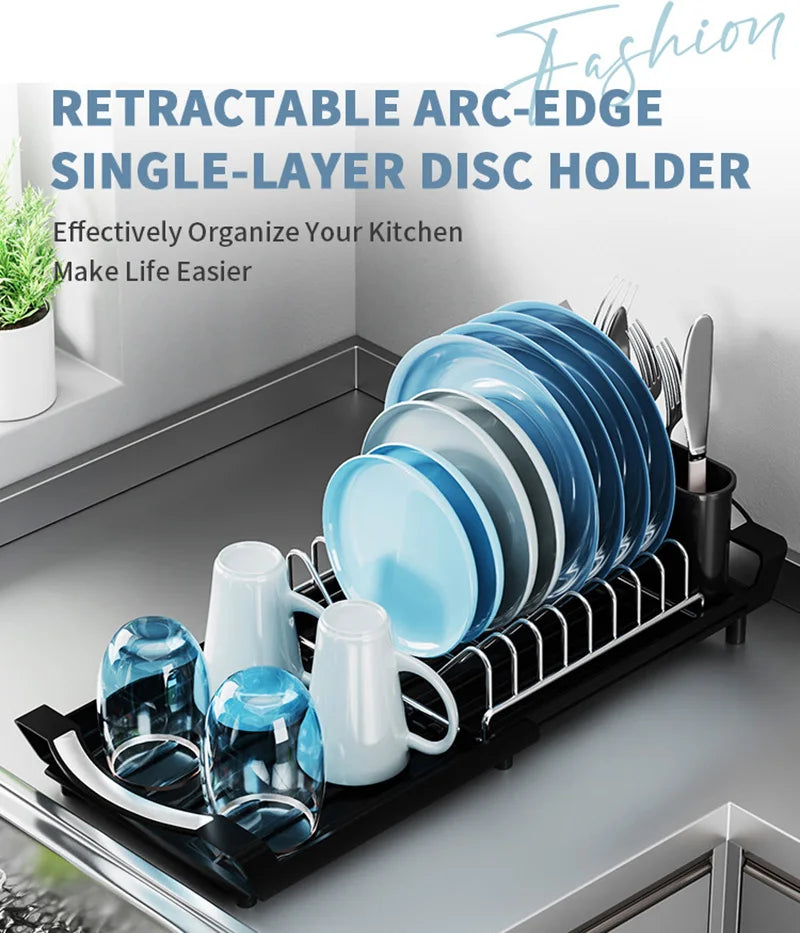 1pc Single-layer Draining Rack for Kitchen Bowls Dish Drainer Retractable Kitchen Desktop Storage Rack Kitchen Counter Organizer