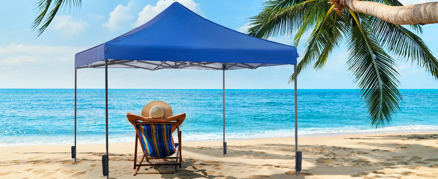JHK 10x10ft Pop Up Outdoor Canopy Tent Easy Setup Shade Instant Portable Sun Shelter Canopy Tent with Sand Bags for Camping
