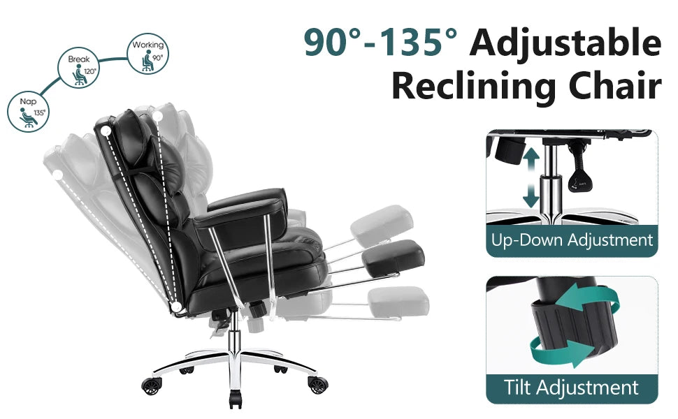 JHK PU Leather Ergonomic Office Computer Desk Chair High Back with Footrest Lumbar Support Height Adjustable For Home Office