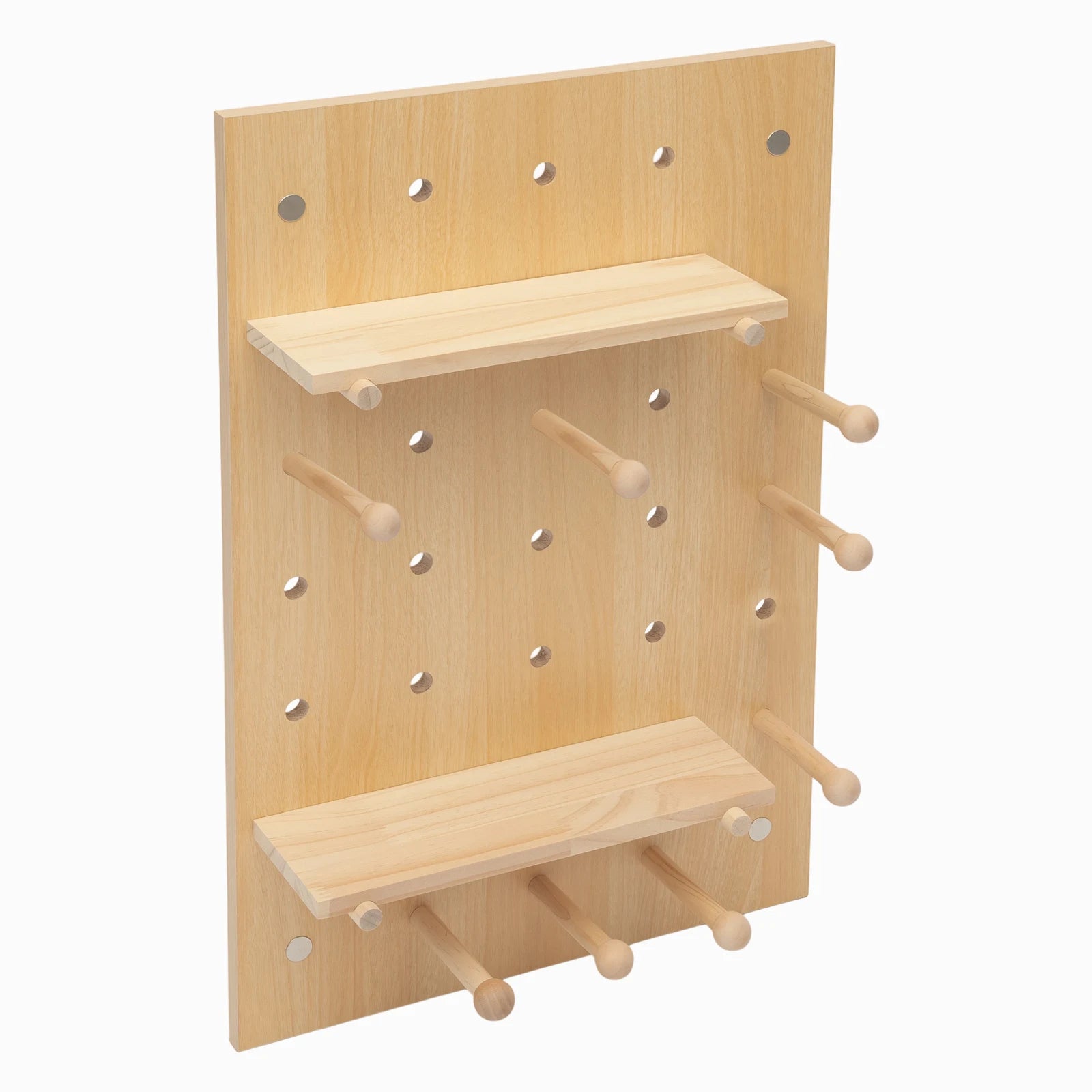 Wall Mount Wood Pegboard, Natural Wood Storage Display Shelf Wall Organizer, Kitchen Office DIY Tool Board Panel Rack Load 10kg
