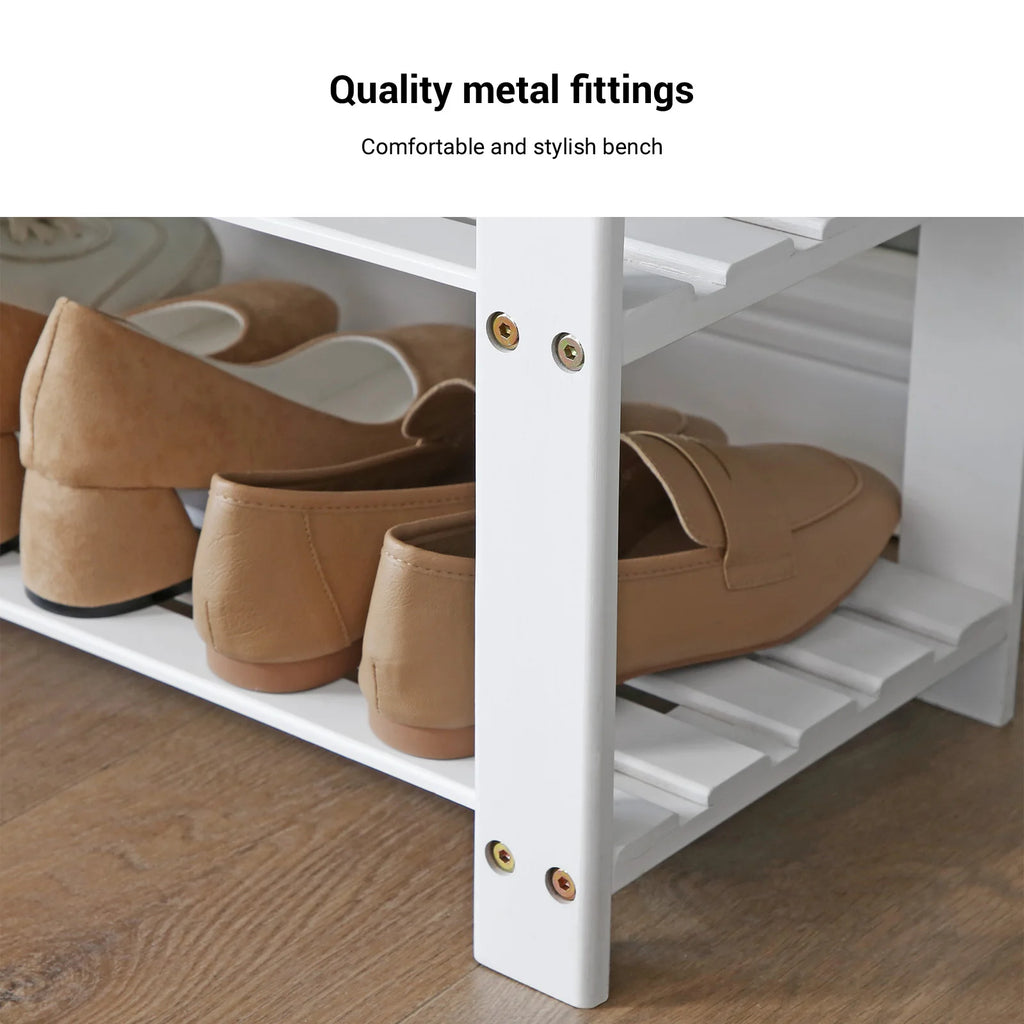 SONGMICS 3-Tier Bamboo Shoe Rack, Stable Shoe Organizer for Entryway & Living Room, Bench Seat Holds Up to 330 lb