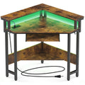JHK Corner Desk Office Computer Desk for Small Space with LED Lights Gaming Table with Storage Shelves Power Outlets For Home