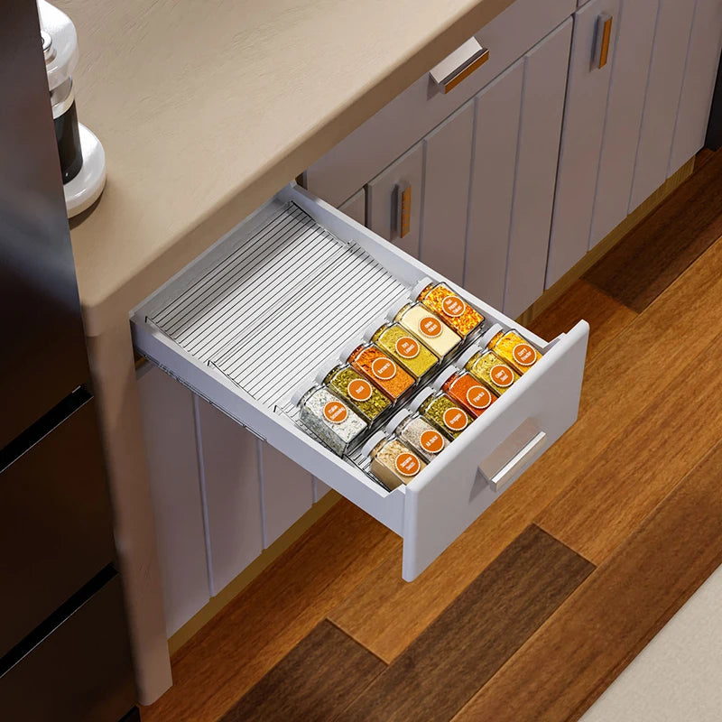 Kitchen Drawer Seasoning Bottle Storage Rack Stepped Style Multiple Layers Cabinet Organizer Adjustable Spice Jars Display Stand