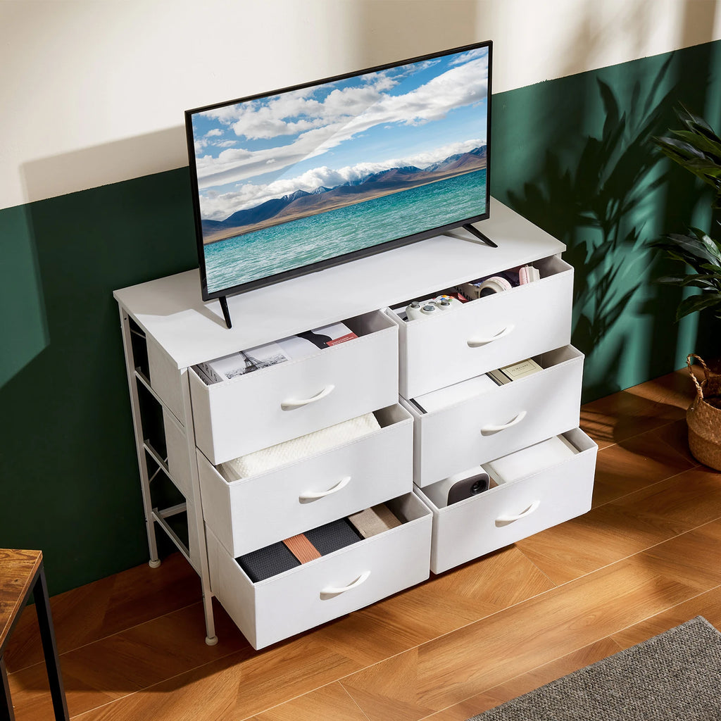 JHK Nightstand 6 Fabric Drawers Dresser For Bedroom Bedside Sofa Table With Storage Closet Chest Display Cabinet Furniture