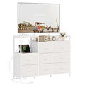 JHK Cabinet With 8 Fabric Drawers TV Stand Metal Frame With Charging Station Entertainment Center TV Storage Display Furniture