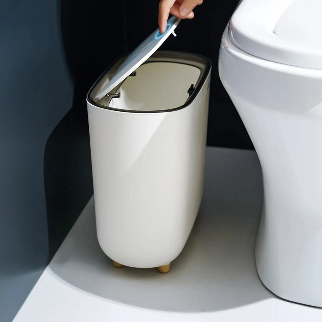 Bathroom Narrow Shape Trash Can Toilet Side Garbage Can with Lid Kitchen Odorproof Trash Bin Covered Trash Can Wastepaper Basket