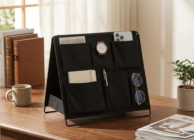 1pc Office Desk Storage Rack Multi-pocket Item Organizer Pen Holder Desktop Neat Foldable Storage Pocket Save Space