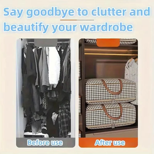 1pc Non-woven Fabric Quilt Storage Bag Large Capacity Portable Luggage Bag Foldable With Handle Packing Bag Clothes Organizer
