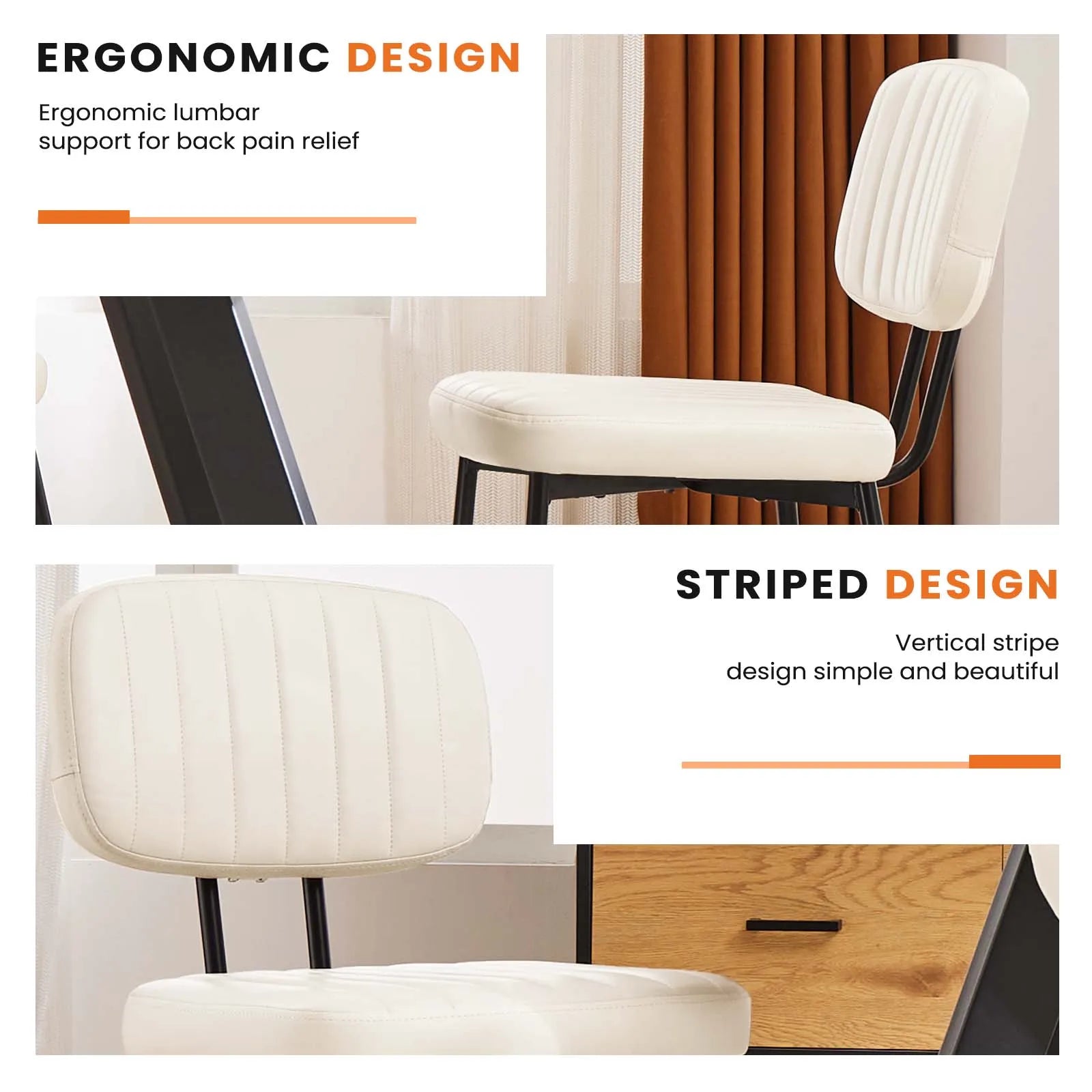JHK Faux Leather Modern Dining Chairs Set of 2 Ergonomic Lumbar Support Foam Sponge Cushion Seat and Metal Legs for Kitchen