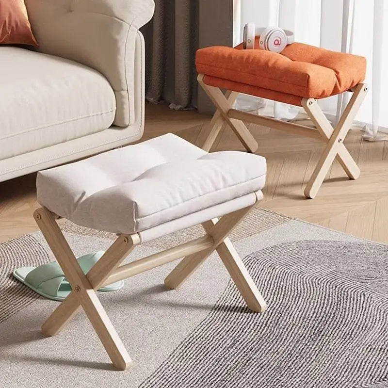 Bamboo Foldable Peddle with Soft Cushion Seat - Portable for Office and Home Use, Space Saving Design , Footstool Furniture