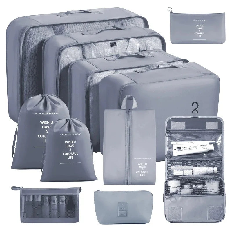 7/8/9/10 Pcs Set Travel Organizer Storage Bags Suitcase Packing Cubes Set Cases Portable Luggage Clothes Shoe Tidy Pouch Folding