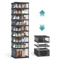 SONGMICS Foldble Shoe Storage Organizer for Closet, Stackable Sneaker Cabinet with Magnetic Door, Large Plastic Container Bins f