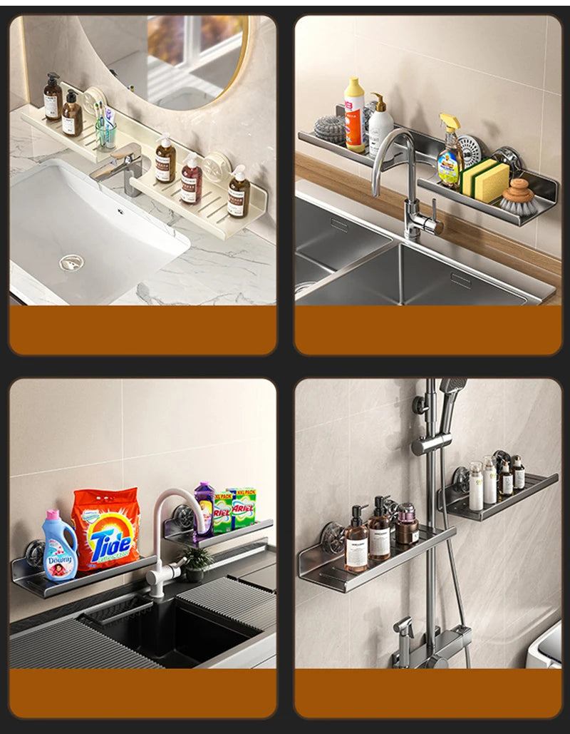 1pc Bathroom Sink Storage Rack Suction Cup Faucet Draining Rack Punch free Wall-mounted Toiletries Shelf Bathroom Organizer