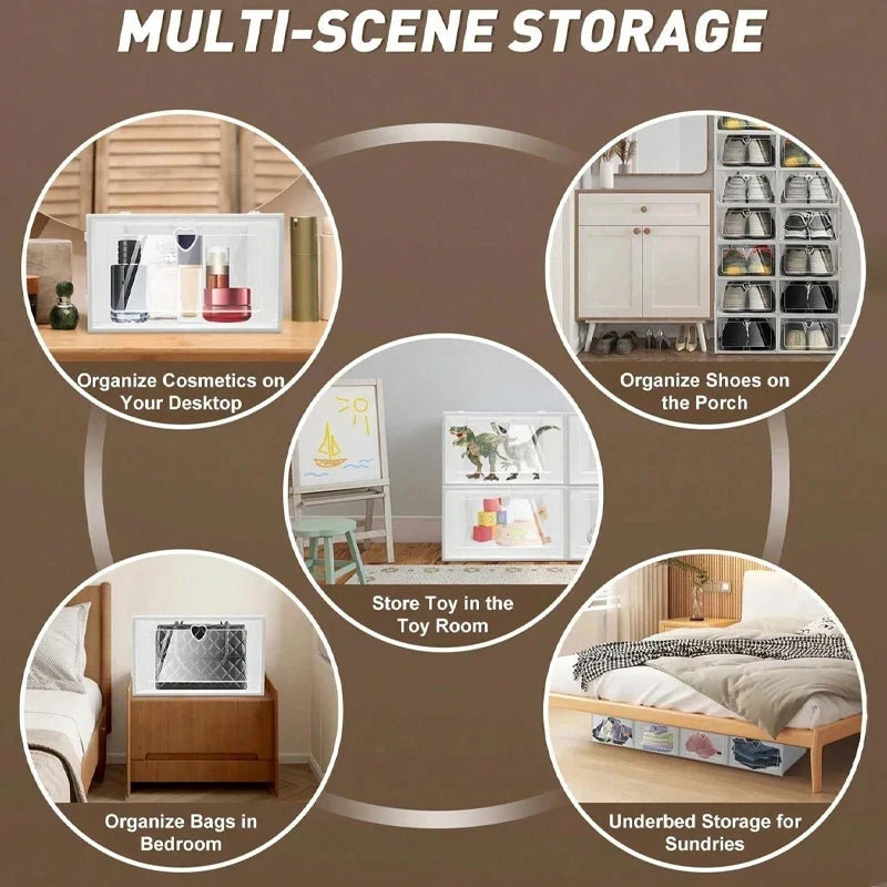 6/12 PCS Stackable Shoe Box With Flip Door - Suitable For Family Dormitory, Space Saving Transparent Storage Box