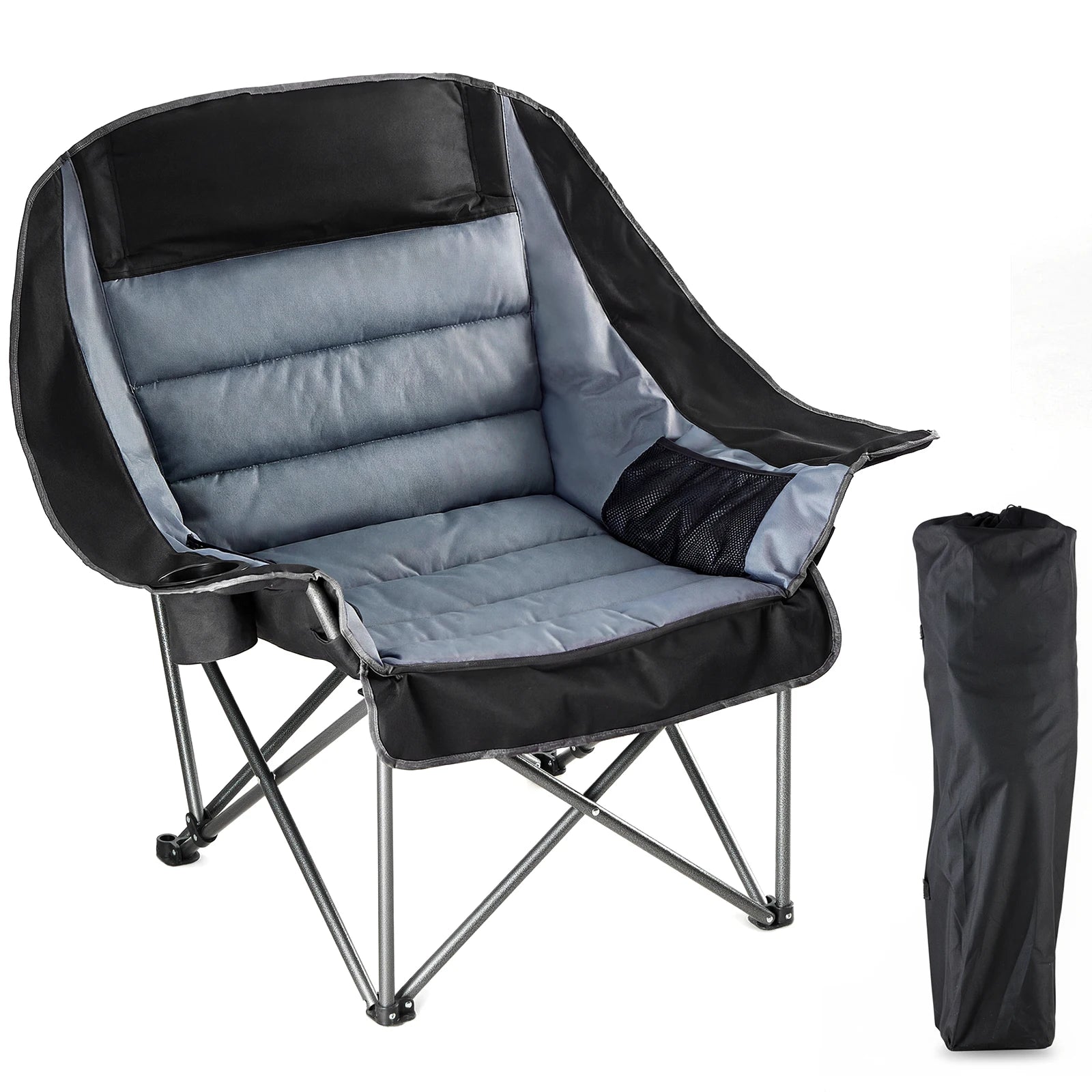JHK 450lbs Oversized Camping Chair Folding Chair with Cup Holder Padded Armrests Sturdy Steel Frame Outdoor Picnic Chair
