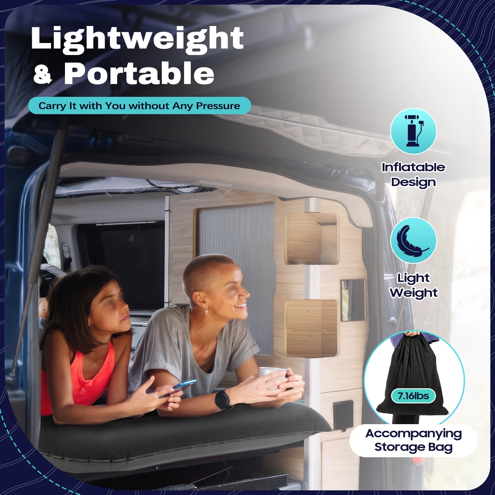 Universal Foldable Inflatable Bed Portable Inflatable Mattress Set Car Back Seat Sleeping Flocking Air Bed Cushion w/Pump+Pillow