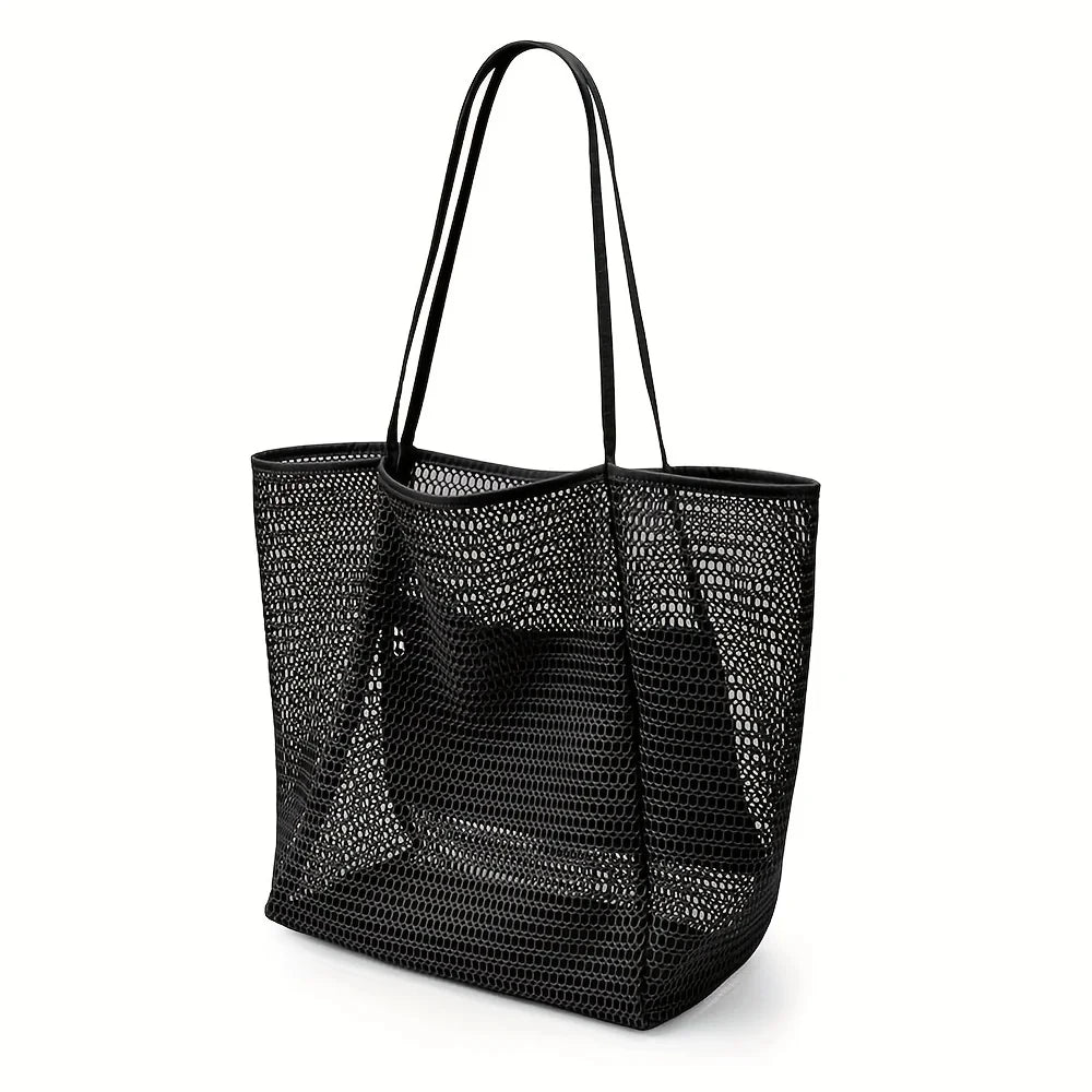 1pc Large Capacity Beach Bag Mesh Women's Single-shoulder Bag Foldable Travel Storage Bag Portable Shopping Bag Toiletry Bag