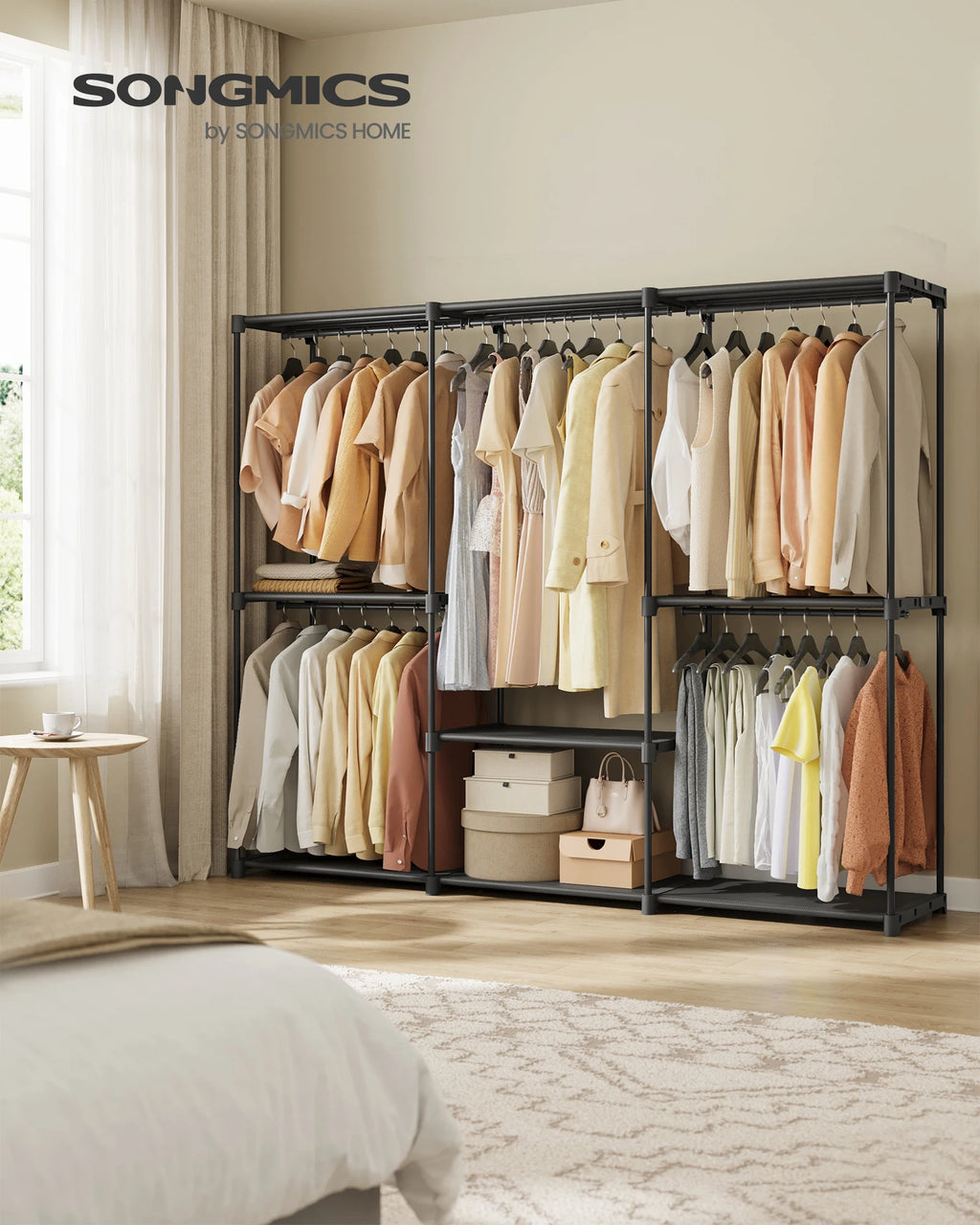 SONGMICS Portable Closet, Freestanding Closet Organizer, Clothes Rack with Shelves, Hanging Rods, Storage Organizer, for Cloakro