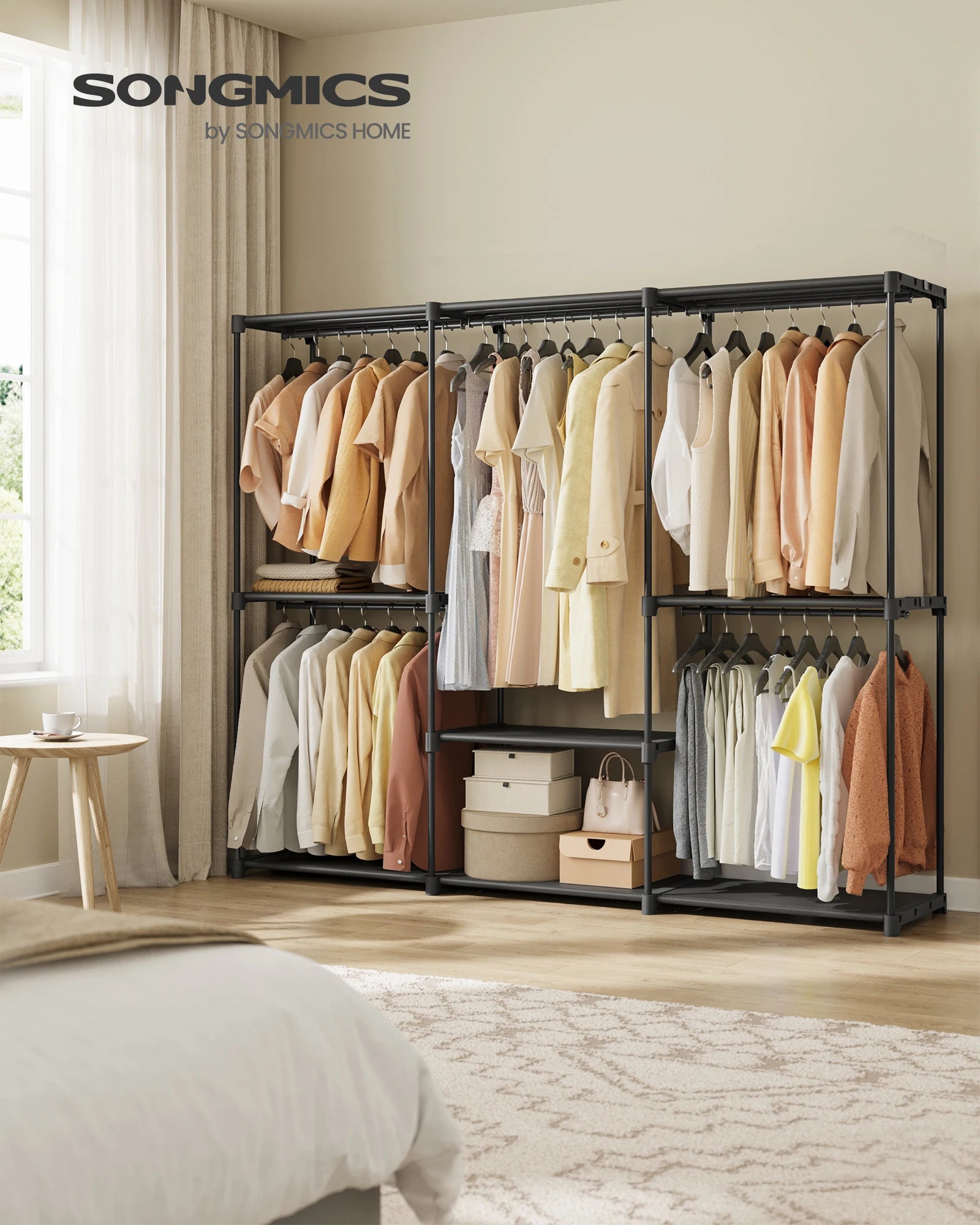 SONGMICS Portable Closet, Freestanding Closet Organizer, Clothes Rack with Shelves, Hanging Rods, Storage Organizer, for Cloakro
