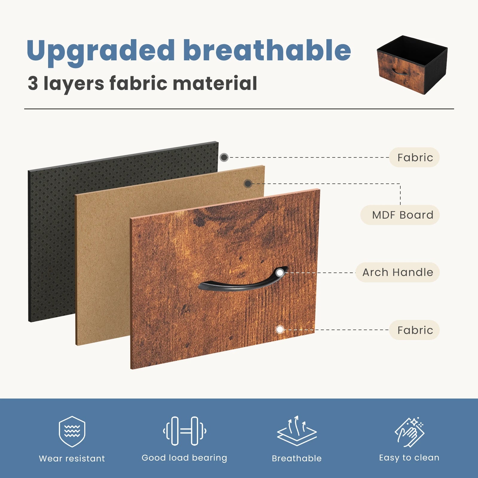 JHK Dresser For Bedroom With 4 Fabric Drawers Nightstand Wardrobe Steel Frame Closet For Clothes Storage Cabinet Of Furniture