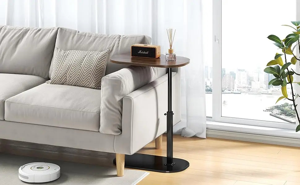 Adjustable C-Shaped Side Table with Swivel Top - Multi-Height End Table for Couch, Bed, Bathtub & Living Room