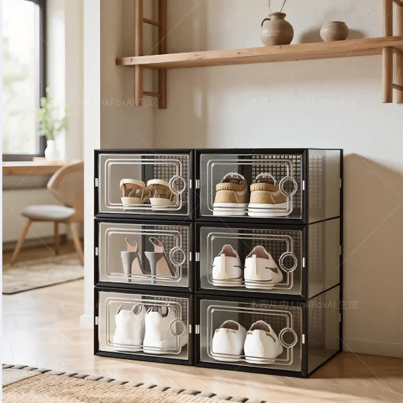 6/12/24 shoe box, thick transparent tape cover, foldable and stackable shoe rack, plastic sports shoe storage box, space saving