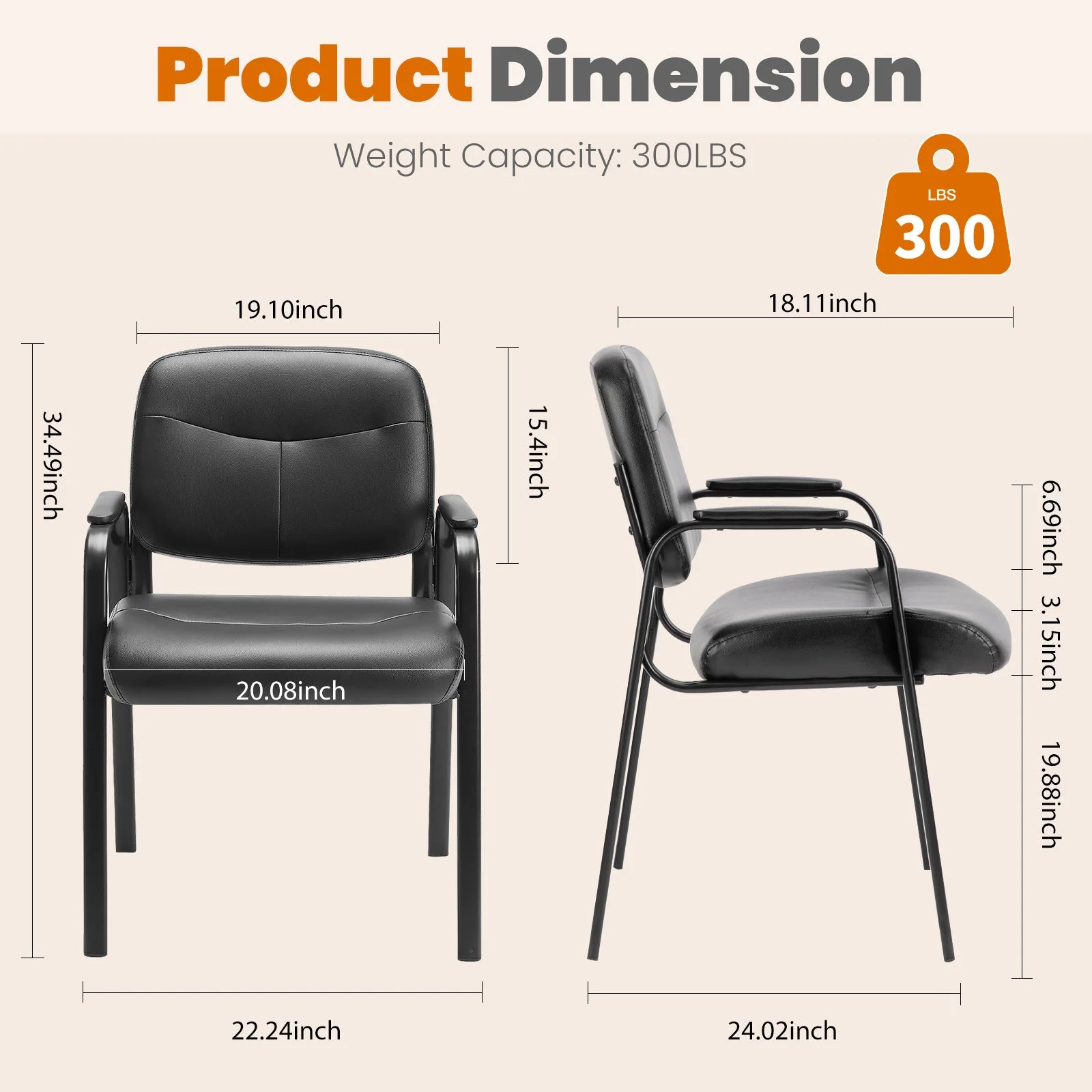 JHK Pu Leather Waiting Room Chair Comfy Guest Chairs with Padded Arms for Reception Conference Side Office Desk Home Furniture