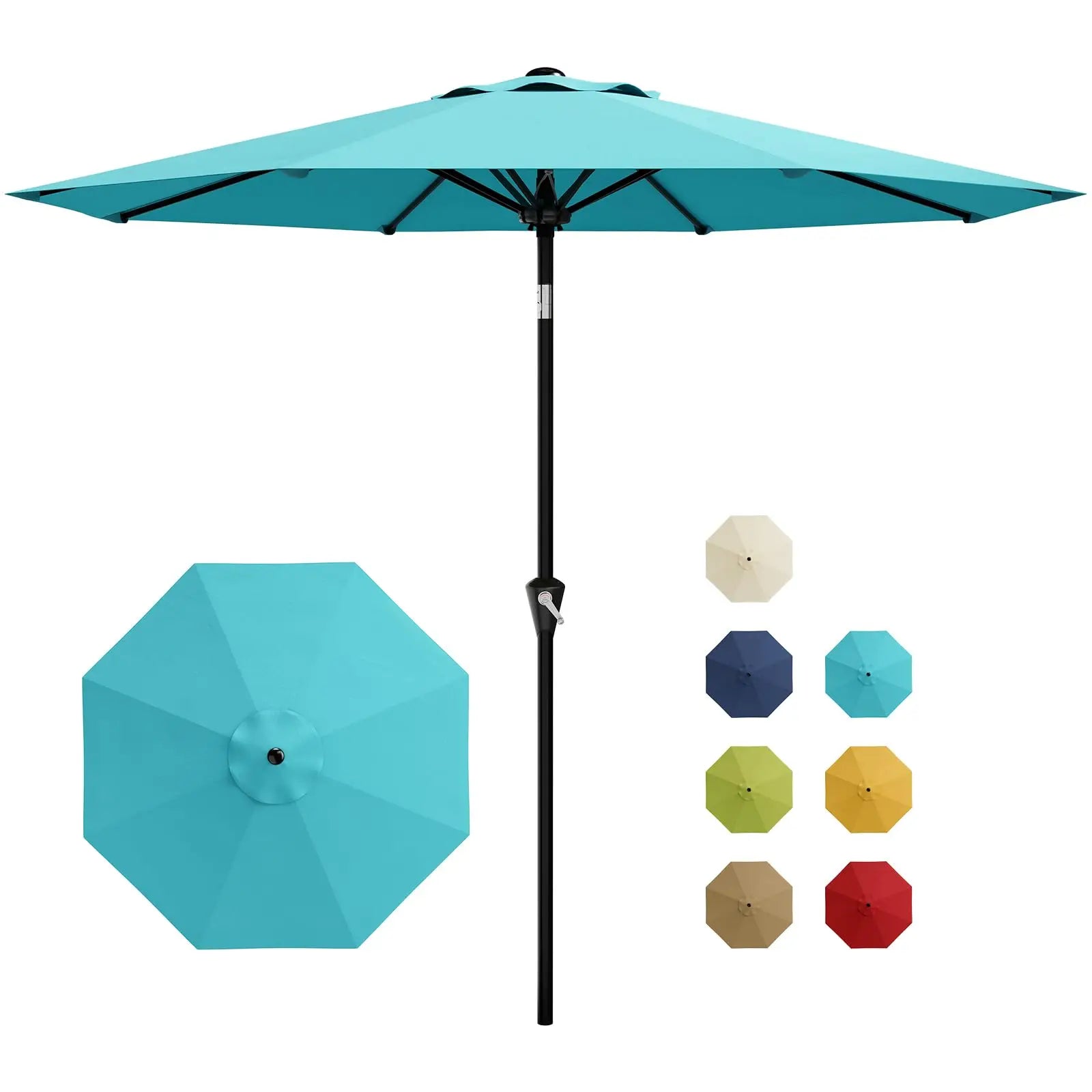 Nine Foot Patio Umbrella With Crank Tilt UV Protection For Outdoor Pool Deck