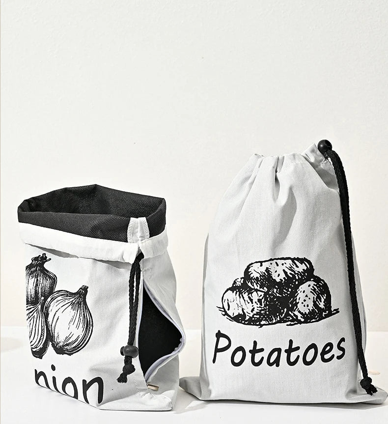 Potato Onion Garlic Storage Bag Durable Kitchen Vegetables Storage Pouch Drawstring Food Storage Bags with Zipper
