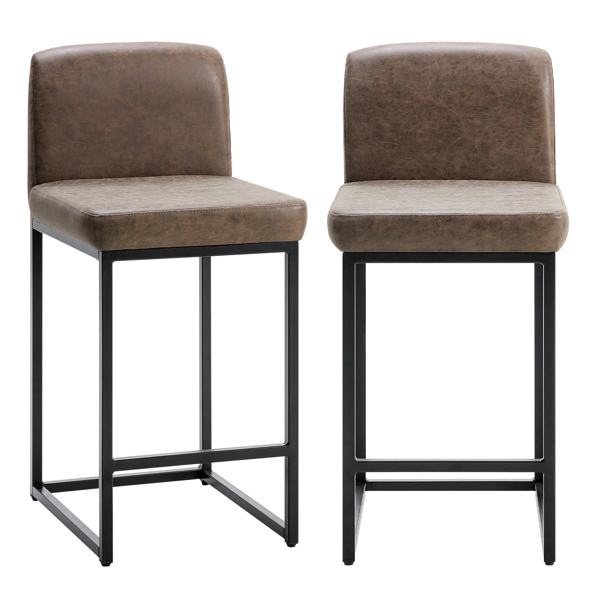 JHK PU Leather Counter Height Drawing Chair Set of 2 Ergonomic Counter Height Chairs with Metal Frame Padded Stools for Office