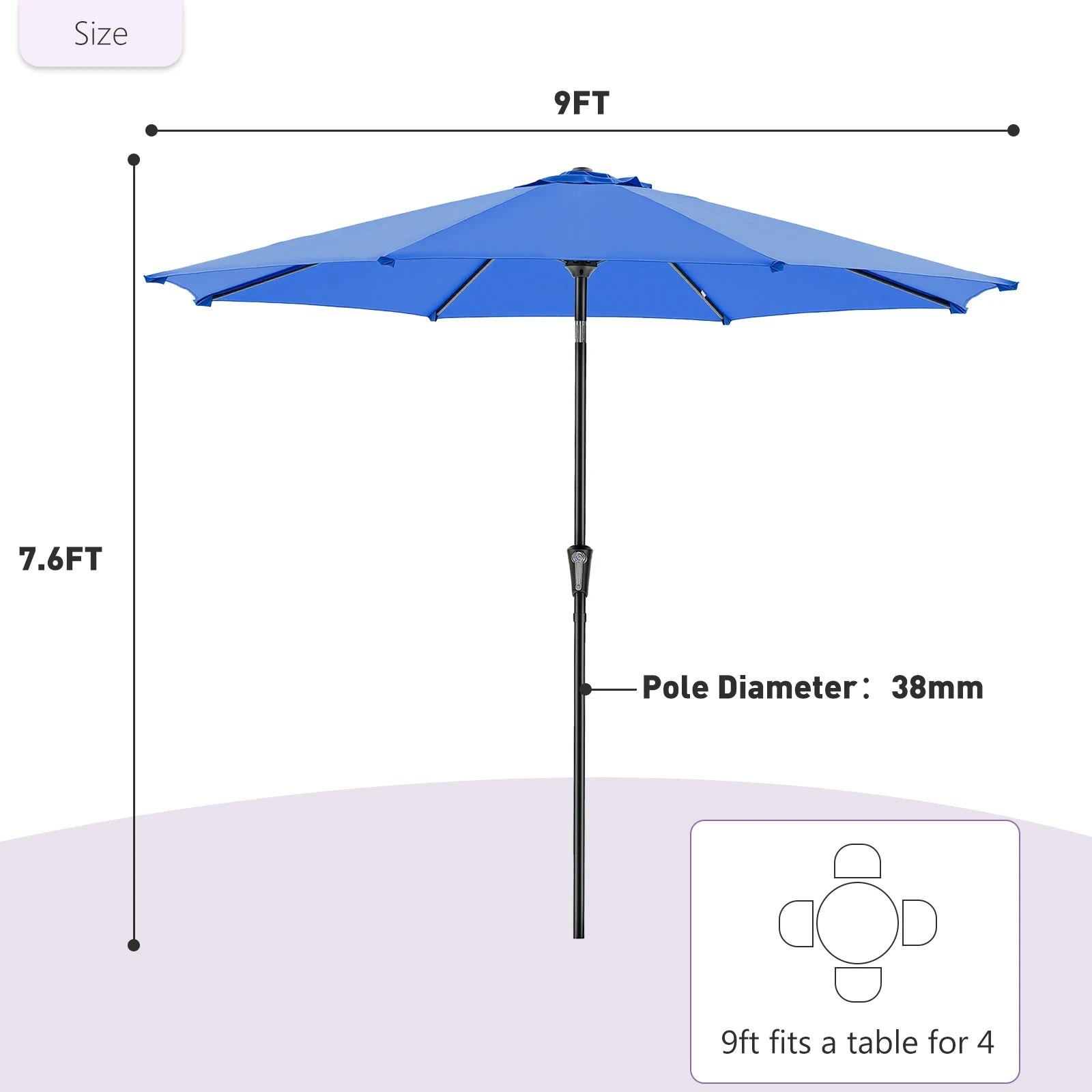 JHK 9ft Patio Umbrella with Tilt and Crank Button 8 Sturdy Ribs Waterproof Patio Table Umbrella for Outdoor Poolside Beach