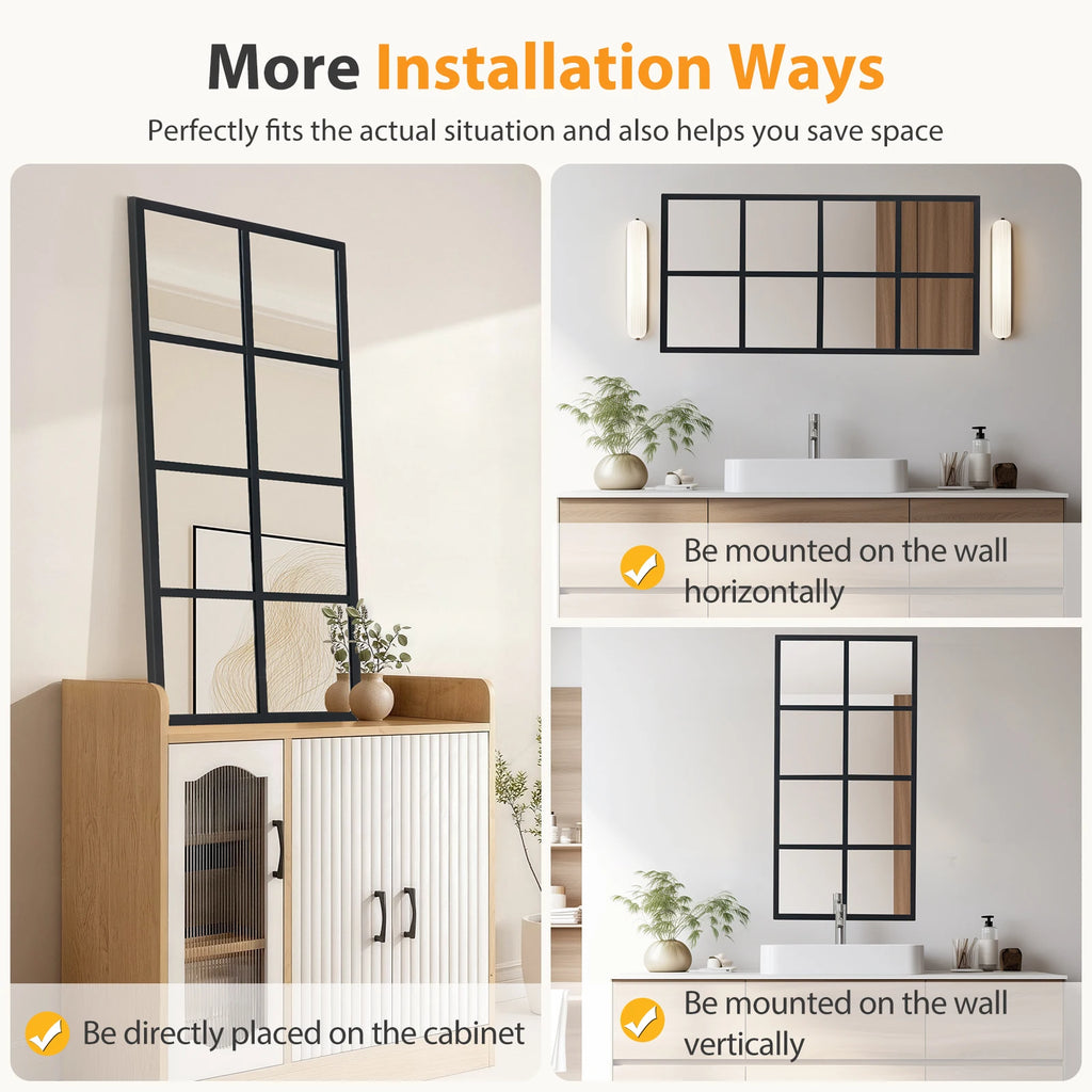 JHK Standing Hanging Full Body Wall Mirror Rectangle Window Pane Decorative Mirror Metal Framed Mirror for Bathroom Living Room